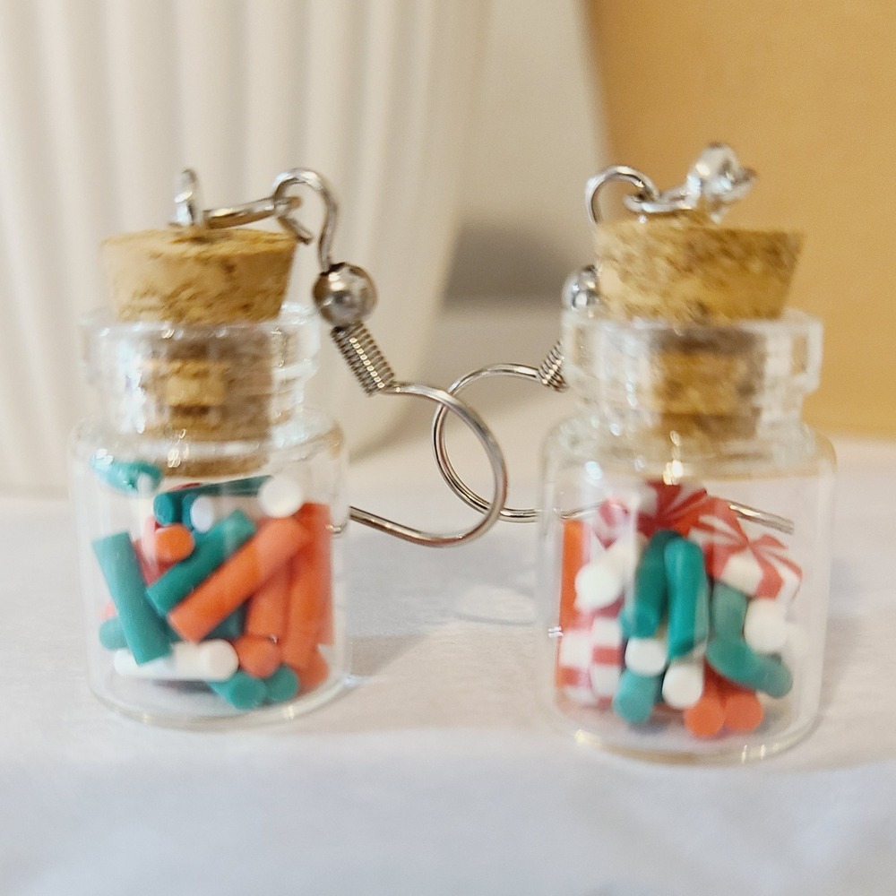 Mini Corked Bottle Earrings Tiny Candy‎ Charms Whimsical Dangle Jewelry NEW